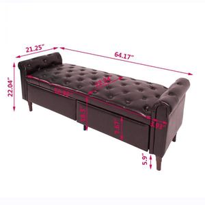 Multifunctional Brown Storage Sofa Stool with PU Leather Armrests - Product Image 5