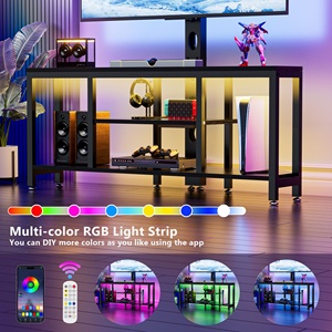 Support TV LED RGB avec prises électriques, support TV pivotant, centre de divertissement avec étagères de rangement pour salon - Product Image 2