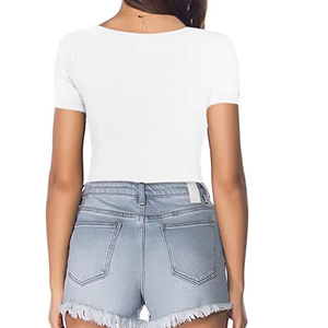 Summer Korean Style <b>Crop</b> <b>Top</b> T-Shirt Slim Fit Solid Knitted Eco Friendly Digital Print Wholesale - Product Image 2
