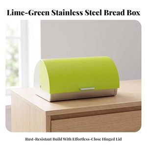 Boîte à pain en acier inoxydable vert lime, couvercle rabattable moderne, résistante à la rouille, récipient de stockage alimentaire pour la cuisine - Product Image 3