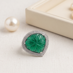 DIVYORO EMERALD BLOOM Women's Trendy Brass Oxidized Silver Plated <b>Ring</b> - Product Image 2