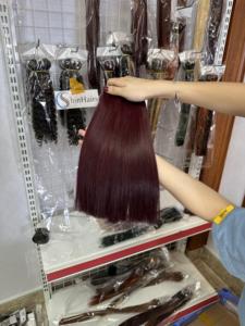 Precio barato al por mayor color Burdeos del pelo hueso recto extensiones de cabello humano pelo vietnamita crudo Genius trama - Product Image 2