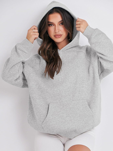 Sweat-shirt à capuche surdimensionné gris avec poche et manches classiques pour unisexe - Product Image 5