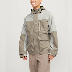 Veste imperméable à capuche pour homme, coupe classique, beige gris, revêtement PU, style décontracté pour l'extérieur, fermeture éclair - Product Image 6