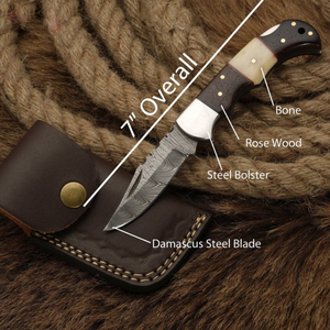 Premium Quality Direct Factory Made damascus Steel Folding Pocket Knife WITH BONE& WOOD HANDLE KNIFE AND <b>LEATHER</b> SHEATH - Product Image 3