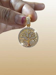 ice Out <b>Tree</b> of Life Pendant Gold Plated CZ Diamond Round Medallion Pendant Hip Hop <b>Necklace</b> Charm Unisex Jewelry Gift - Product Image 1