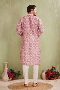 Traditional Casual Wear <b>Men's</b> Pink Printed Cotton <b>Kurta</b> Regular Fit Ankle-Length India Pakistan Style <b>Kurta</b> for <b>Mens</b> - Product Image 5