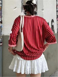 Shirts for Women <b>Y2k</b> Oversized T Shirt Striped Number Graphic Tees V Neck Half Sleeve Streetwear <b>Tops</b> - Product Image 2