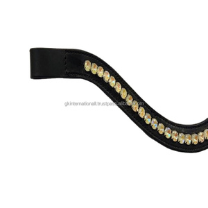 Venta caliente 100% hecho personalizado caballo de cuero genuino frente banda vacía canal con incrustaciones de 1 Fila personalizado mega bling cristales cadena - Product Image 1