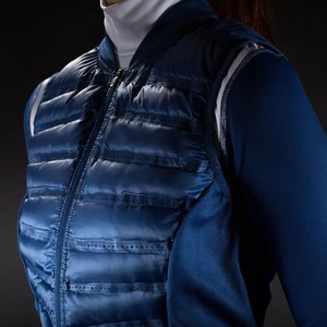 Chaleco Acolchado Azul para Mujer, Manga Larga, Cortavientos, Cierre Frontal, Cintura Alta, Ropa de Equitación, Color Sólido, Material de Poliéster - Product Image 6