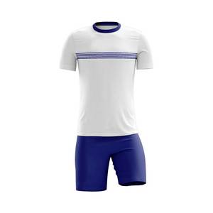 Camiseta de Fútbol Blanca para Hombre con Rayas Azules y Pantalones Cortos a Juego, Poliéster que Absorbe la Humedad, para Todas las Temporadas, Corte Regular para Adultos - Product Image 1