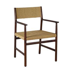 Sillón Contemporáneo de Madera de Teca con Asiento de Cuerda Natural Tejida, Muebles de Comedor Elegantes para Hostelería - Product Image 1