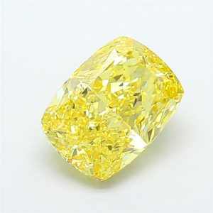 Diamant de laboratoire cultivé de haute qualité, certifié CVD, pour joaillerie fine, pierre précieuse non montée, jaune vif fantaisie, taille coussin, excellente coupe. - Product Image 1