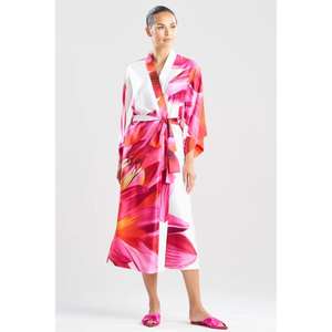 Kimono largo de satén con estampado floral, ecológico, lavable, de cintura natural, elegante para mujer. - Product Image 1