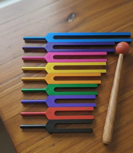 Color Solfeggio Tuning Forks Set: 9 Unweighted Sacred Frequencies (Pouch, Mallet).. - Product Image 5