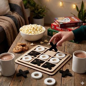 Jeu de Tic Tac Toe en bois brut avec pièces dorées X et O, jeu de stratégie de table minimaliste pour deux joueurs - Product Image 4