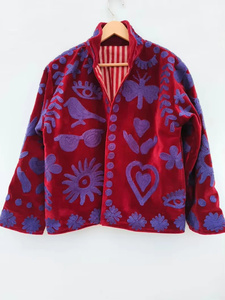 Veste bomber réversible en velours de qualité supérieure avec broderie florale vintage pour femmes, hiver, été, printemps, automne, rembourrage en coton, intérieur en lin - Product Image 1