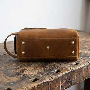 Mens Genuine Leather Toiletry Bag Vintage Dopp <b>Kit</b> Travel <b>Shaving</b> Wash Bag Large Cosmetic Organizer Wholesale TYG-0266 - Product Image 4