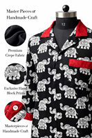 Ensemble de vêtements de nuit en tissu crêpe de qualité supérieure, imprimé éléphant, chemise à manches longues, pyjama long, vêtements de détente pour femmes, bordure rouge, pyjama numérique