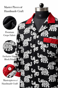 ชุดนอนผ้าเครปพรีเมียมลายช้าง เสื้อแขนยาว กางเกงขายาว ชุดนอนผู้หญิง ขอบสีแดง ชุดนอนดิจิตอล - Product Image 3