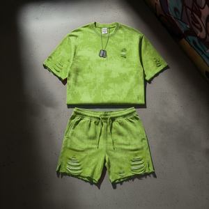 Nouvelle collection : ensemble short et sweat-shirt homme, couleur unie, effet délavé, style streetwear, 2 pièces. - Product Image 5