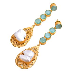 Pendientes de Latón al por Mayor, Diseño Boho Chic con Perlas Hechas a Mano, Textura Mate de Latón Semiprecioso, Listos para Venta B2B Premium - Product Image 1