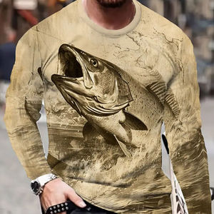 T-shirt de pêche à manches longues pour homme, col rond, séchage rapide, en coton/fibre de bambou, tricoté, imprimé numériquement - Product Image 1