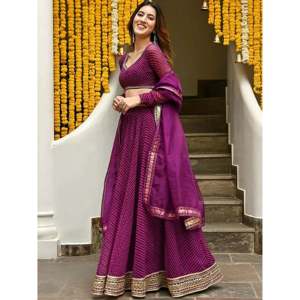 Sweet Purple Leheriya Printed Georgette <b>Wedding</b> Lehenga Choli - Product Image 6