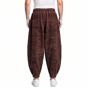 Pantalon de survêtement décontracté pour homme avec cordon de serrage à la taille, 100 % coton molletonné respirant, épais, pour l'hiver, style streetwear - Product Image 2