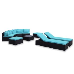 Juego de 9 Muebles de Jardín para Patio en Negro y Azul - Product Image 3