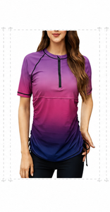 T-shirt de sport à manches courtes pour femme, couleur dégradée, à séchage rapide, en polyester, pour l'entraînement et les sports - Product Image 4