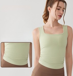 Débardeur de yoga sans manches à larges bretelles, avec coussinets intégrés, antichoc, en tricot 100% coton, pour le sport et le fitness, style décontracté - Product Image 2