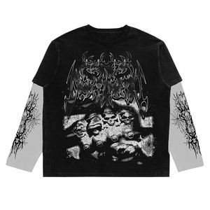 Venta al por mayor Heavyweight Terry 100% algodón Rhinestone manga larga hombres camiseta de gran tamaño DTG Serigrafía - Product Image 6