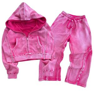 Ensemble de survêtement rose à capuche et fermeture éclair pour femme, coupe ample, couleur unie, sweat-shirt et pantalon décontractés, style sportif respirant pour l'automne - Product Image 1