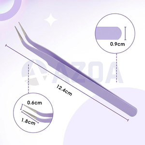 Pince à épiler incurvée en acier inoxydable de couleur violette, pointe dentelée, longueur 1,8 cm, pour extensions de cils professionnelles - Product Image 2