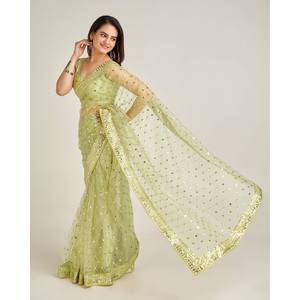 Sari de diseñador con Secuencia y trabajo de Dori para ropa de fiesta para vestidos de carrera - Product Image 3