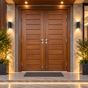 Puerta de Entrada Abatible de Madera Sólida Moderna Golden Aero GA-46L con Diseño de Doble Ranura para Apartamentos y Villas de Lujo - Product Image 1