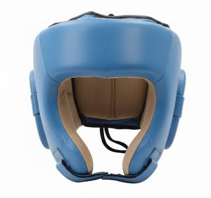 Casque de boxe professionnel GLORY LIFE, protection intégrale du visage, logo personnalisé, cuir noir mat et bleu, protège-tête pour entraînement MMA - Product Image 1