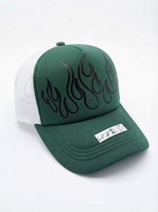 Gorra Trucker de Malla con Gráfico de Llama Verde, Panel Trasero Blanco, Visera Curva, Ajustable, Estampado Personalizado, Moda Urbana - Product Image 3