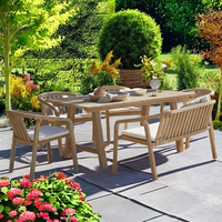 Table de salle à manger extérieure ronde contemporaine confortable en bois d'acacia pour 6 personnes avec 6 chaises