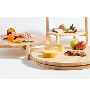 Wooden Elevated Lazy Susan <b>Round</b> Shape Rotating Serving Tray & Cake Stand For Kitchen & Dining Table Decor Serving Cakes - Product Image 5