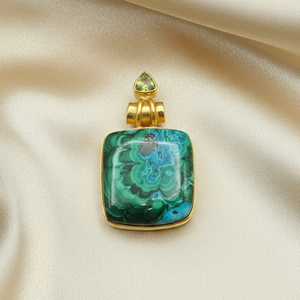 Pendentif en malachite et péridot naturels style bohème, argent sterling 925 plaqué or rose et or jaune, bijoux faits à la main, cadeau pour femme - Product Image 4