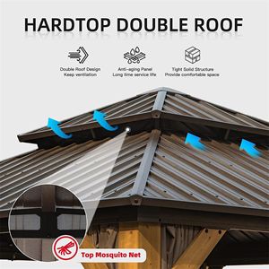 12 X 12 Hardtop Cedar Wood Pavilion Outdoor Metal <b>Canopy</b> with Galvanized Steel Double <b>Roof</b> Permanent Gazebo & Pergola - Product Image 2