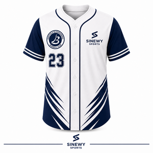 SINEWY SPORTS Men's Baseball Jersey Bladerunners 23 Sublimated <b>White</b> Navy Moisture Wicking Short Sleeve Regular Fit - Product Image 3