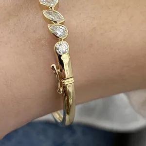 TISHYA DIAMOND 5.10 Ct Lab Grown Diamond Mix Cut Vintage IGI Certified Open Cuff <b>Bangle</b> <b>Bracelet</b> EVS 14K Yellow Gold - Product Image 3