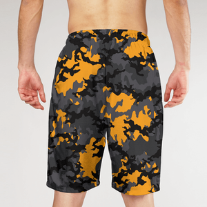 Shorts de Baño para Hombre, Camuflaje, Secado Rápido, Cintura Media con Cordón, Estilo Bermuda, Casual, Patrón Naranja y Negro - Product Image 2