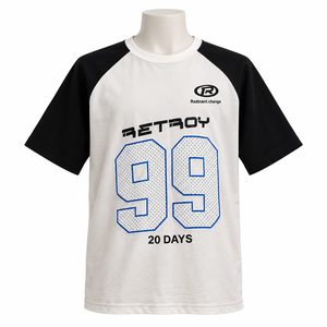 Camiseta Gráfica de Manga Raglán Blanca y Negra para Hombre, con Estampado de Número Azul, Estilo Casual, Deportivo, Urbano, para Uso Diario, 100% Algodón Transpirable - Product Image 1
