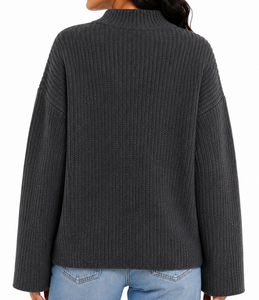 Sudadera de punto con cuello simulado para mujer con logo personalizado, manga raglán gruesa, jersey oversize de invierno al por mayor - Product Image 5