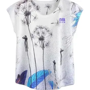 Women Printed t-shirt flowers print Tee Style Short Sleeve Short T-Shirt Casual Women