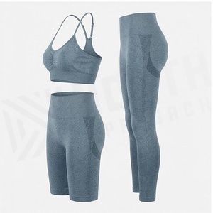 Ensemble de yoga 2 pièces North Approach, fermeture éclair intégrale sur le devant, noir uni, tissu respirant, vêtements de sport pour femmes - Product Image 3